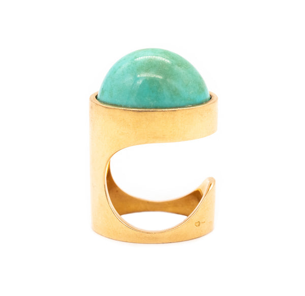 Dinh Van Paris For Pierre Cardin 1970 Geometric Ring In 18Kt Yellow Gold With 22.85 Cts Turquoise