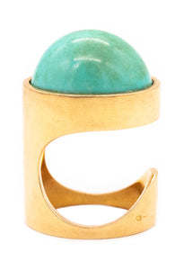 Dinh Van Paris For Pierre Cardin 1970 Geometric Ring In 18Kt Yellow Gold With 22.85 Cts Turquoise