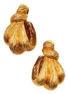 Wander France 1960 Modernist Wrapped Knots Clips Earrings In Solid 18Kt Yellow Gold