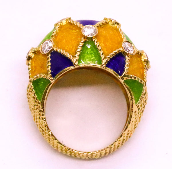 CARVIN FRENCH 18 KT DIAMONDS ENAMEL DOME RING