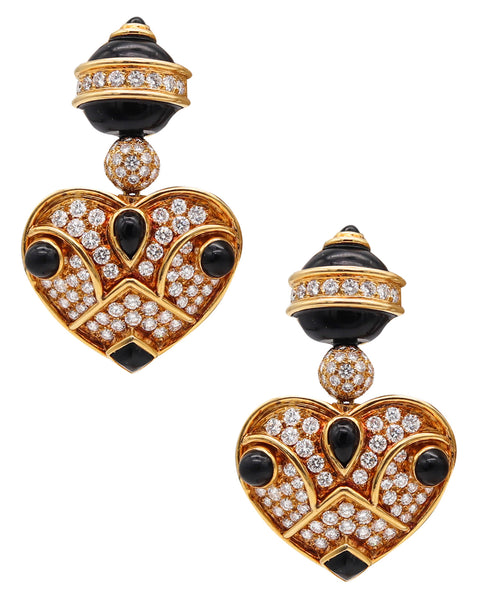 Marina B. Milan Gem Set Clips Earrings In 18Kt Gold With 13.22 Cts Diamonds Onyx