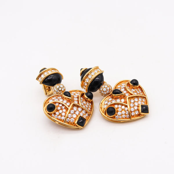 Marina B. Milan Gem Set Clips Earrings In 18Kt Gold With 13.22 Cts Diamonds Onyx