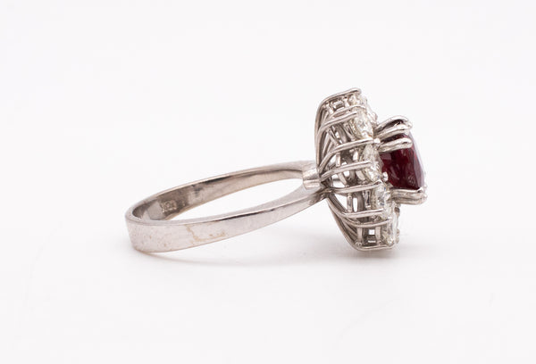 (S)Gia Certified Ring In 18kt White Gold With 3.11 Ctw In Pigeon Blood Ruby And Diamonds