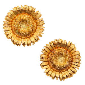 Robert Bruce Bielka Tropical Sunflowers Clips Earrings In Solid 18Kt Yellow Gold