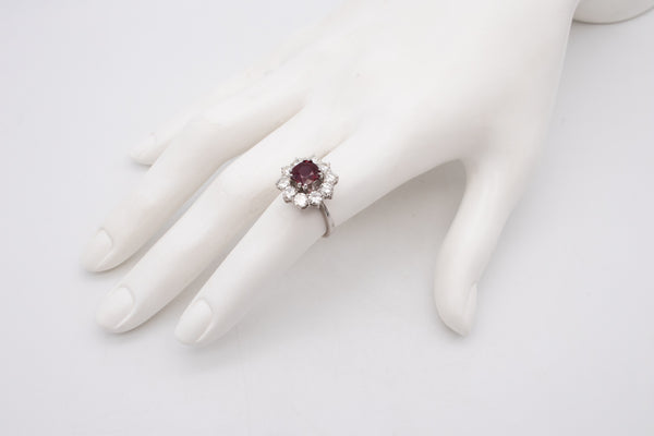 (S)Gia Certified Ring In 18kt White Gold With 3.11 Ctw In Pigeon Blood Ruby And Diamonds