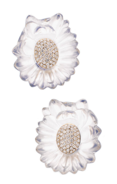 *Vhernier flowers earrings in 18 kt gold with carved rock crystal and 1.52 Cts in diamonds