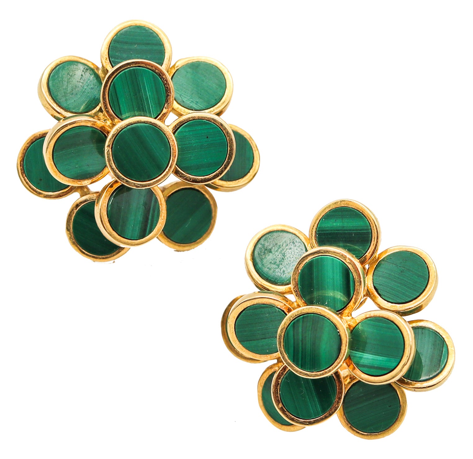 Chaumet Paris 1970 by Édouard Richard Retro Modernist Clips Earrings In 18Kt Gold With Malachite