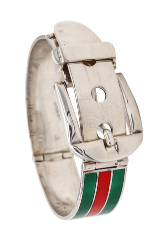 *Gucci 1970 Milano vintage Buckle bracelet in .925 Sterling silver with red and green enamel