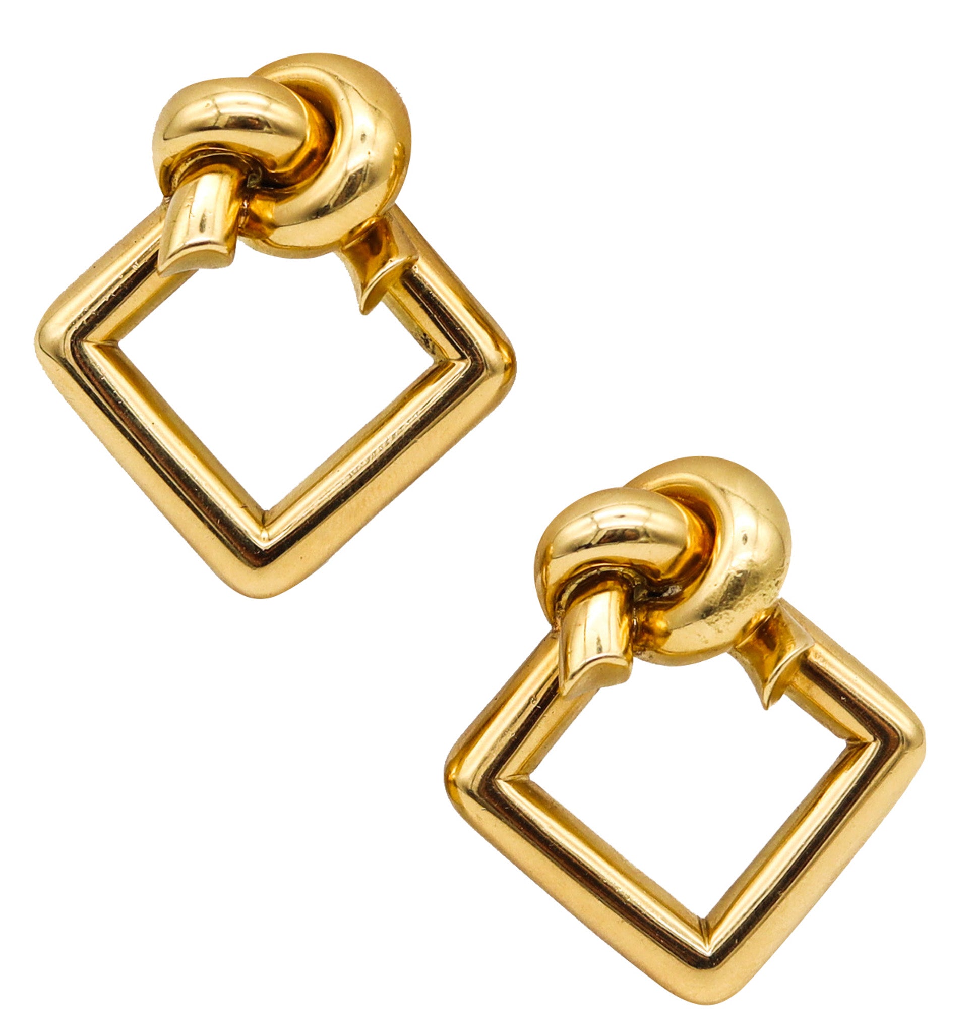 -Cartier 1970 Geometric Squares And knots Earrings In 18Kt Yellow Gold