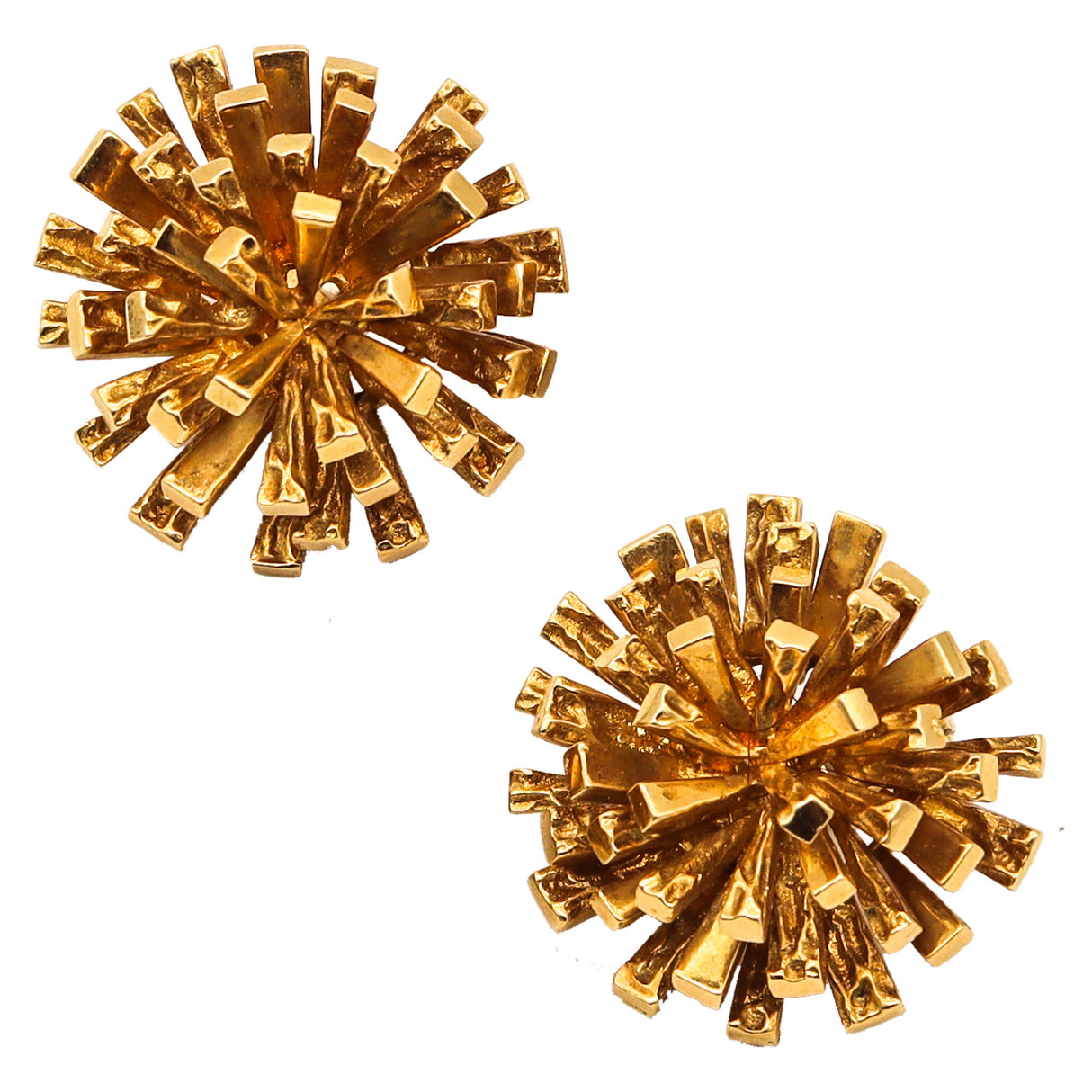Tiffany Co. 1970 Retro Sputnik Sunburst Clip Earrings In Textured 18Kt Yellow Gold