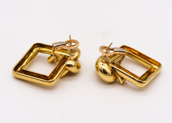 -Cartier 1970 Geometric Squares And knots Earrings In 18Kt Yellow Gold