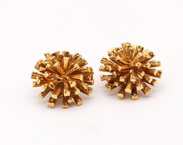 Tiffany Co. 1970 Retro Sputnik Sunburst Clip Earrings In Textured 18Kt Yellow Gold