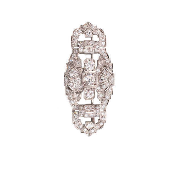 FRENCH ART DECO PLATINUM 1930 CLASSIC PIN BROOCH WITH 4.68 Ctw OF ROUND DIAMONDS