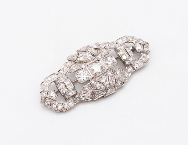 FRENCH ART DECO PLATINUM 1930 CLASSIC PIN BROOCH WITH 4.68 Ctw OF ROUND DIAMONDS