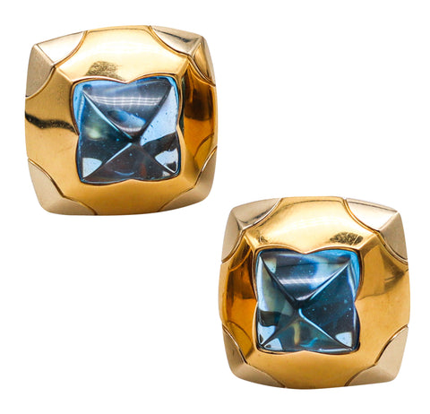-Bvlgari Roma Pyramid Clips Earrings In 18Kt Gold With 36 Ctw Carved Blue Topaz