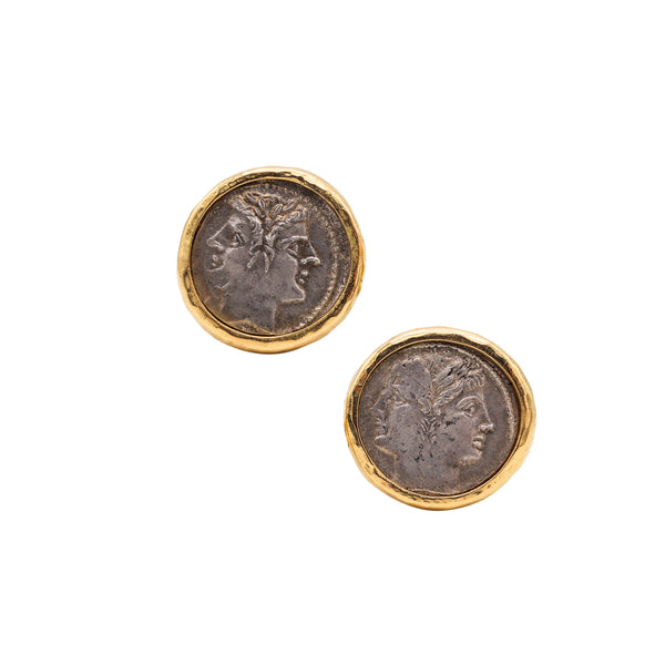 Ancient Rome 225-215 BC Janus Heads Denarius Coins Cufflinks In 18Kt Yellow Gold