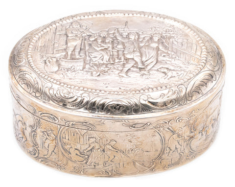 Dutch Netherlands 1872 Antique Oval Repousse Trinket Box In 875 Sterling Silver