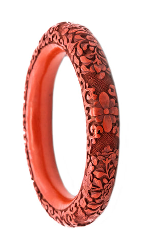 CHINA 1890-1900 VICTORIAN ERA CINNABAR WOOD CARVED BANGLE