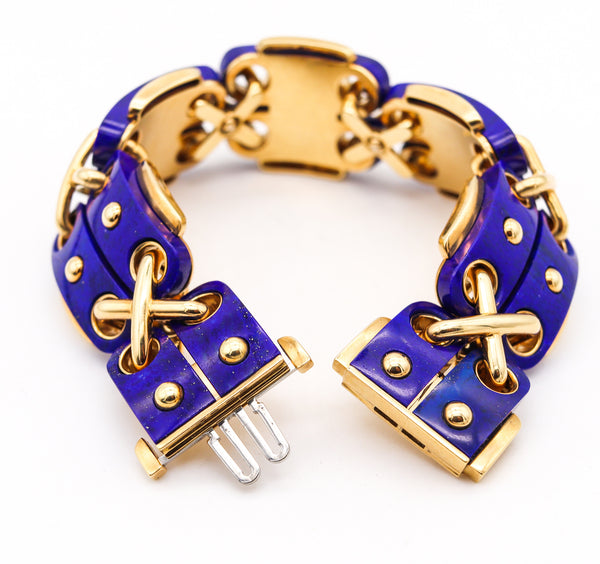 David Webb 1970 Aldo Cipullo Geometric Bracelet In 18Kt Yellow Gold With Blue Lapis