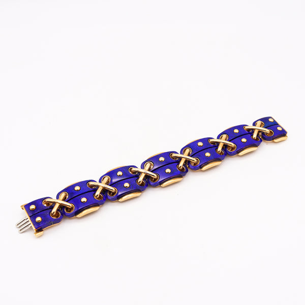 David Webb 1970 Aldo Cipullo Geometric Bracelet In 18Kt Yellow Gold With Blue Lapis