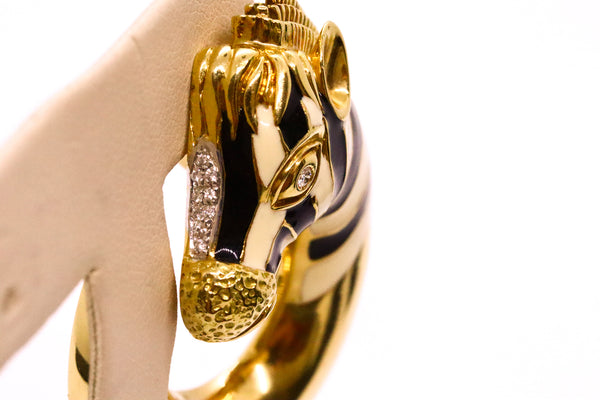 ROBERTO LEGNAZZI 18 KT GOLD ZEBRA EARRINGS WITH ENAMEL & DIAMONDS