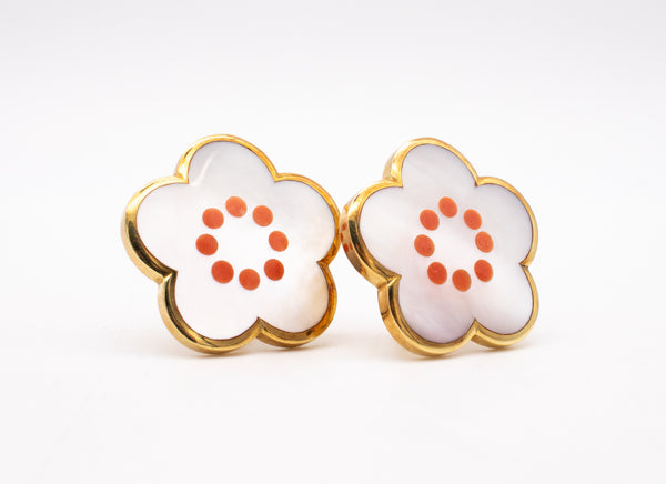 TIFFANY & CO. ALLURE 18 KT YELLOW GOLD EARRINGS WITH NACRE AND CORAL