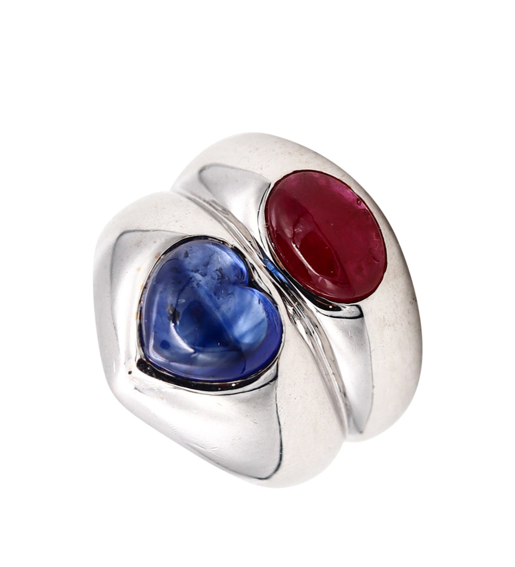 *Bvlgari Roma Doppio Cocktail Ring In 18Kt White Gold With Gia Certified 4.41 Cts In Red Ruby & Ceylon Sapphire