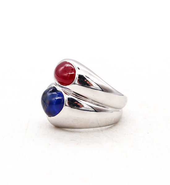 *Bvlgari Roma Doppio Cocktail Ring In 18Kt White Gold With Gia Certified 4.41 Cts In Red Ruby & Ceylon Sapphire