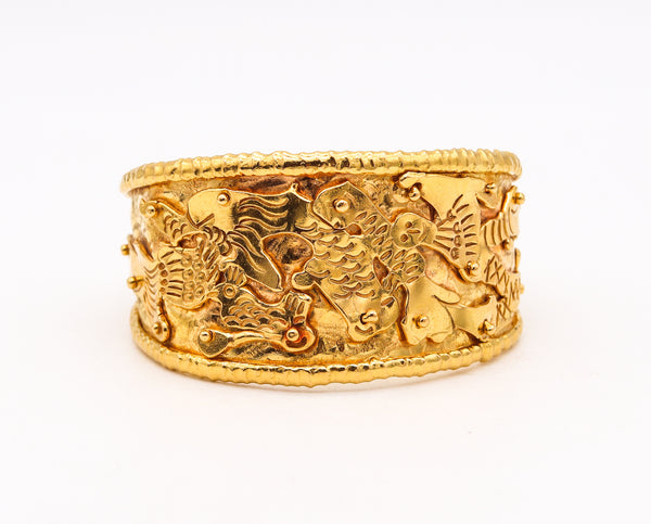 Jean Mahie 1970 Paris Rare Sculptural Figurative Cuff Bracelet In Solid 22Kt Yellow Gold