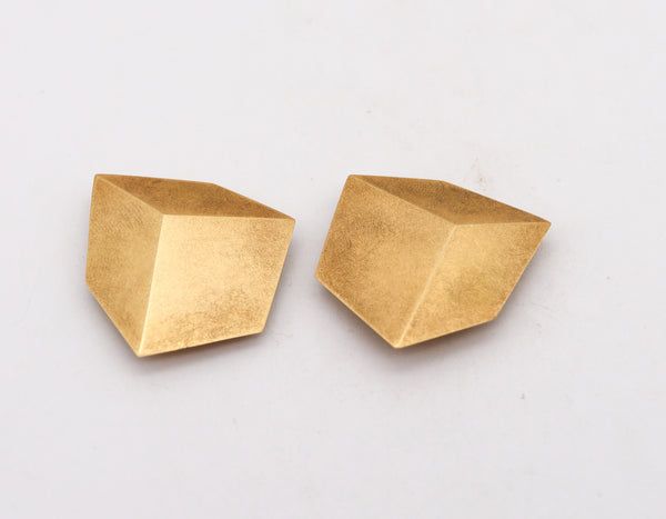 -Claude Chavent Paris Geometric Trompe L'Oeil  Earrings In 18Kt Yellow Gold