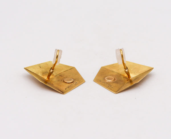 -Claude Chavent Paris Geometric Trompe L'Oeil  Earrings In 18Kt Yellow Gold