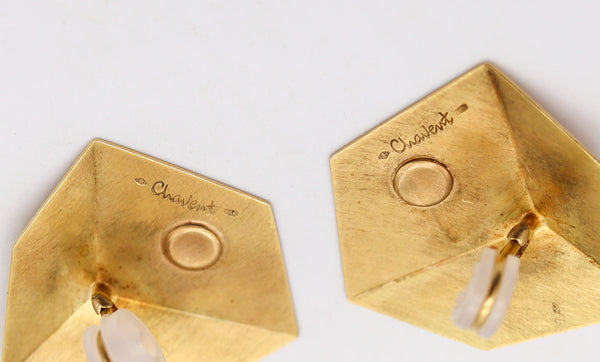 -Claude Chavent Paris Geometric Trompe L'Oeil  Earrings In 18Kt Yellow Gold