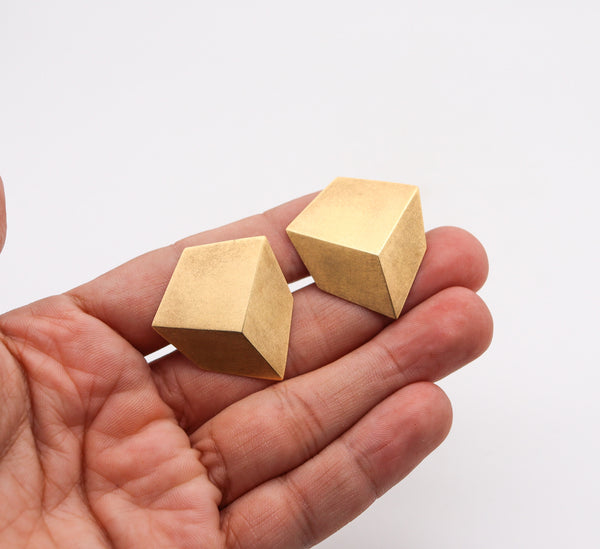 -Claude Chavent Paris Geometric Trompe L'Oeil  Earrings In 18Kt Yellow Gold