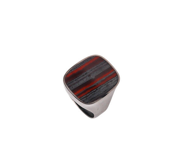 -Gucci 1990 Tom Ford Signet Ring In 18Kt White Gold With Jasper Ironstone