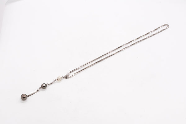 Cartier Paris Modern Lariat Necklace In 18Kt White Gold With 1 Diamond And Three Pearls