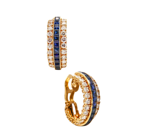 Van Cleef & Arpels 1970 Paris Gorgeous Clips Earrings In 18Kt Gold With 9.04 Cts In Diamonds Sapphires