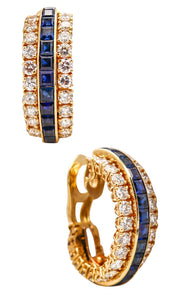 Van Cleef & Arpels 1970 Paris Gorgeous Clips Earrings In 18Kt Gold With 9.04 Cts In Diamonds Sapphires