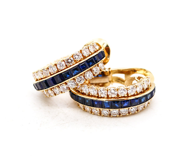 Van Cleef & Arpels 1970 Paris Gorgeous Clips Earrings In 18Kt Gold With 9.04 Cts In Diamonds Sapphires
