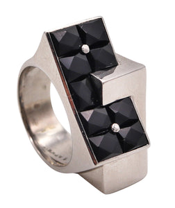 Paul Lackritz 1930 Art Deco Geometric Ring In .900 Platinum With Black Jade