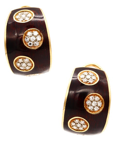 Van Cleef And Arpels 1970 Vintage Enameled Earrings In 18Kt Yellow Gold With 1.12 Cts Diamonds