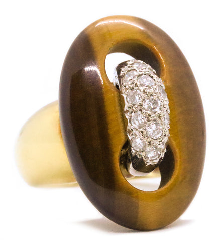 CELLINO ITALY 18 KT / PLATINUM DIAMONDS & TIGER EYE RING