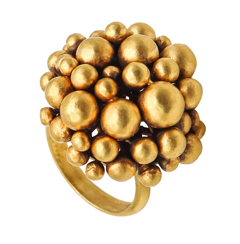 German 1970 Sculptural Modernism Cocktail Ring In Brushed 18Kt Yellow Gold