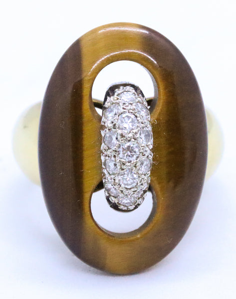 CELLINO ITALY 18 KT / PLATINUM DIAMONDS & TIGER EYE RING