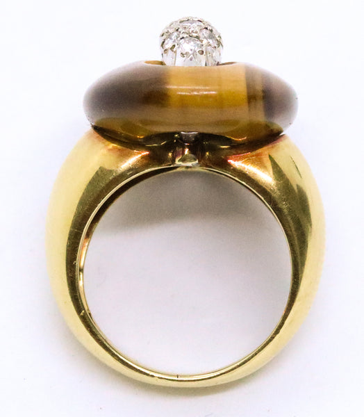 CELLINO ITALY 18 KT / PLATINUM DIAMONDS & TIGER EYE RING