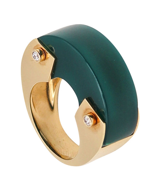 Aletto Brothers Industrial Cocktail Ring In 18Kt Yellow Gold With Chrysoprase