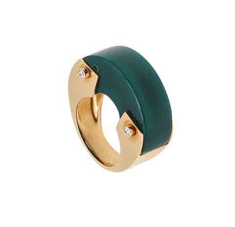 Aletto Brothers Industrial Cocktail Ring In 18Kt Yellow Gold With Chrysoprase