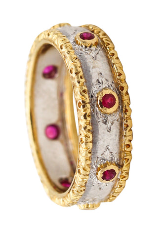 Buccellati Milano Eternity Band Ring In Two Tones Of 18Kt Gold With Vivid Red Rubies