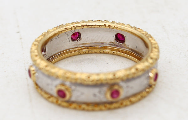 Buccellati Milano Eternity Band Ring In Two Tones Of 18Kt Gold With Vivid Red Rubies