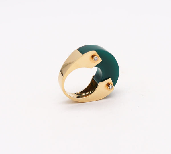 Aletto Brothers Industrial Cocktail Ring In 18Kt Yellow Gold With Chrysoprase