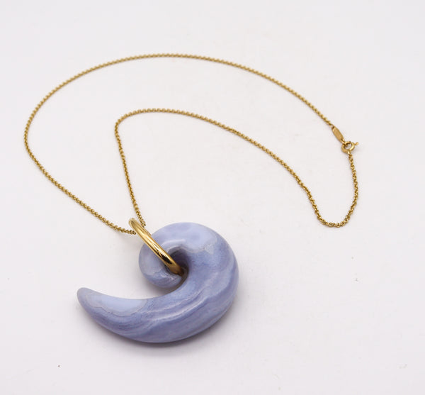 Tiffany Co 1970 Angela Cummings Rare Blue Lace Agate Comma Necklace In 18Kt Yellow Gold